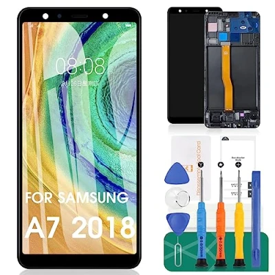 Abbildung von OLED für Samsung Galaxy A7 2018 Bildschirm Ersatz LCD Display Touchscreen SM A750F Digitizer Montage Reparatur Sets (mit Rahmen, schwarz)