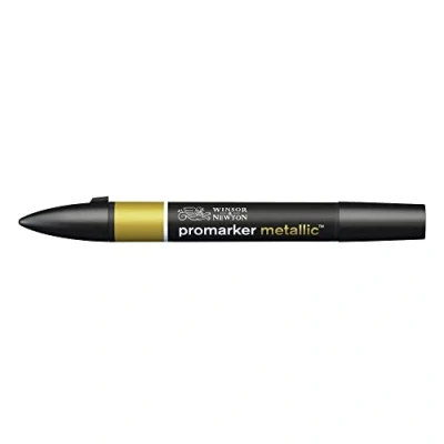 Abbildung von Winsor &amp; Newton 0206689 ProMarker Metallic, Professioneller Layoutmarker 2 Spitzen, fein und breit für Zeichnungen, Design Layouts Gold metallic