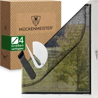 Abbildung von MÜCKENMEISTER® Fliegengitter Fenster (130x150cm, schwarz) aus Glasfaser zuschneidbar Insektenschutz mit Klebestreifen Fliegennetz Mückennetz