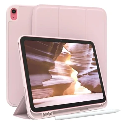 Abbildung von EAZY Case Schutzhülle mit Stifthalter für iPad 10,9&quot; 2022 (10. Gen.) 10.9 Zoll Hülle Stifthalterung Tablet Cover Touchpen Smartcase aufstellbar Klappcase Auto Sleep Wake Up Etui Rosa
