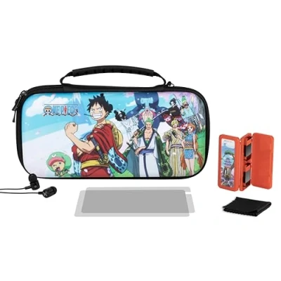 Abbildung von Konix One Piece Gaming Zubehörpaket Starter Kit Nintendo Switch, Switch Lite und OLED Hülle Gehäuse Schutzschirm Kopfhörer