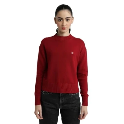 Abbildung von Calvin Klein Jeans Badge Strickpullover, Damen, Größe: Large, Red currant
