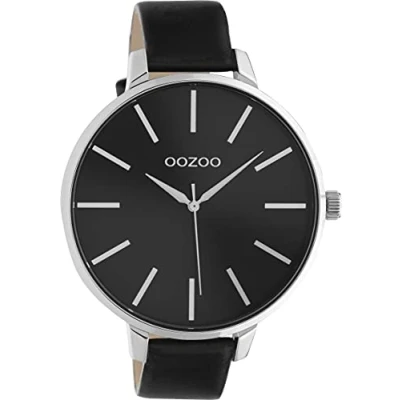 Abbildung von Oozoo Quarzuhr Damen Armbanduhr schwarz Analog, (Analoguhr), Damenuhr rund, extra groß (ca. 48mm) Lederarmband, Casual Style