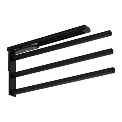 Abbildung von SOTECH Aluminium Handtuchhalter TED 3 armig schwarz matt (325 487 mm, ausziehbar, drehbar) Teleskop Handtuchstange geeignet für größere Handtücher