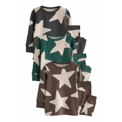 Abbildung von Next Snuggle 3 PACK Set Nachtwäsche für Kinder, Größe: 80, Green ecru brown stars