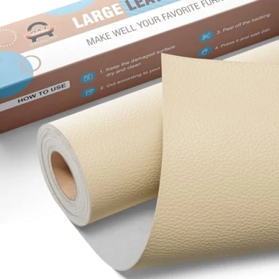 Abbildung von OAZ Leder Reparatur Set Creme, Kunstleder Selbstklebend 40 x 80 cm,Kunstleder Reparaturset Patch Selbstklebende Lederflicken für Autositze Möbel Sofa Taschen