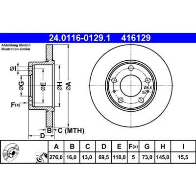 Abbildung von ATE Bremsscheibe IVECO: DAILY 3 Pritsche/Fahrgestell, Kasten/Kombi 16,0mm 5 118,0mm voll beschichtet 24.0116 0129.1 2991646 Bremsscheiben