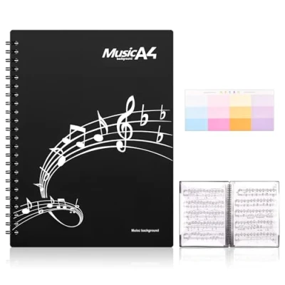 Abbildung von A4 Notenmappem, Notenmappe für Notenblätter 30 Fächer/60 Seiten Notenordner, Wasserdicht Kunststoff Music Folder Klavier Gitarre Violine