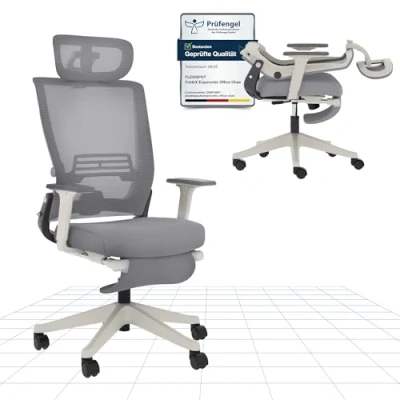 Abbildung von FLEXISPOT Ergonomischer Bürostuhl, klappbarer Bürostuhl für Kleine Räume mit Lendenwirbelstütze, Höhenverstellbaren Armlehnen, 2D Kopfstütze, Schreibtischstühle Fußstütze die Arbeit zu Hause
