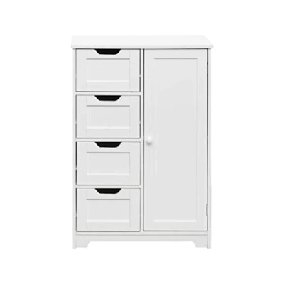 Abbildung von Rebecca Mobili Küchenschrank, Wäscheschrank, MDF Weiß, 1 Tür 4 Schubladen, Anti Feuchtigkeit Platzsparend Maße HxLxB: 82 x 56 30 cm Art. RE6734