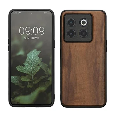 Abbildung von kwmobile Hülle kompatibel mit OnePlus 10T 5G Holz Case stoßfestes Handy Cover TPU Handyhülle in Dunkelbraun
