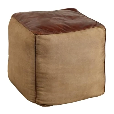Abbildung von riess ambiente Sitzhocker MUSTANG 45cm dunkelbraun / beige, mit Echtleder Bezug
