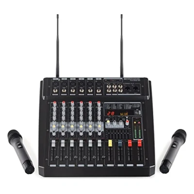 Abbildung von Pronomic Mischpult 6 Kanal Powermischer 760 Watt RMS Leistung, (inkl. 2 Funkmikrofone mit integriertem UHF Empfänger), Bluetooth®/USB Player/Recorder Grafischer Equalizer