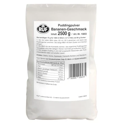 Abbildung von RUF Pudding Banane, Puddingpulver mit Bananengeschmack, nur Milch und Zucker aufkochen, Großgebinde, glutenfrei, ohne Allergene, 1x2500g