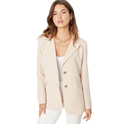 Abbildung von Trendyol Damen Regular Zweireihig Plain Webstoff Blazer Coat, Greige, 42 EU