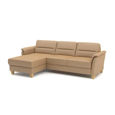 Abbildung von CAVADORE Leder Ecksofa Palera mit Longchair / Landhaus Couch Federkern, Bettfunktion + Bettkasten 244 x 89 163 Beige