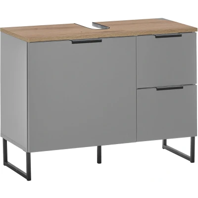 Abbildung von Stella Trading DENVER Badezimmer Waschbeckenunterschrank in Grau/Evoke Eiche Optik FSC zertifiziert Bad Unterschrank Badezimmerschrank mit viel Stauraum 80 x 60 35 cm (B/H/T)