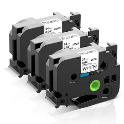 Abbildung von COLORWING TZe 251 24mm kompatibel für Brother P touch Schriftband TZe251 TZ Laminiert Etikettenband Cube P710BT D610BT P700 P750W 2430, Schwarz auf Weiß