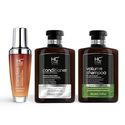 Abbildung von HC Care Shampoo, Haarspülung und complex 100% Kräuter Haarpflege Lotion Set 340 ml Shampoo + 100 Haarpflegelotion (Volumen Shampoo)