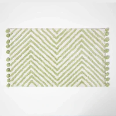 Abbildung von Badematte Badteppich grün mit Zickzack Muster 50 x 80 cm Homescapes, Höhe 20 mm,