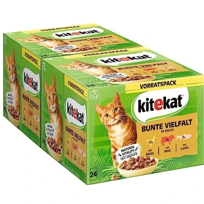 Abbildung von Kitekat Katzenfutter Nassfutter Bunte Vielfalt in Sauce Feuchtfutter 48 Portionsbeuteln 2er Pack (2 x 24 Portionsbeutel à 85g)
