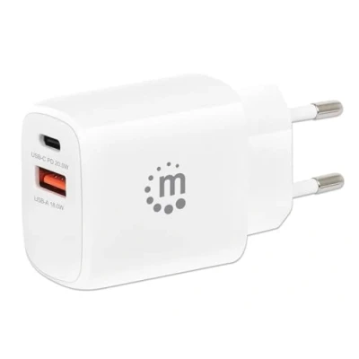 Abbildung von Manhattan 2 Port USB Ladegerät PD C/ A Buchse 20W weiß