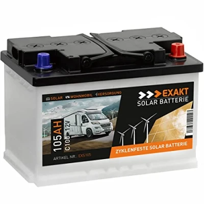 Abbildung von EXAKT Solarbatterie 105Ah 12V Wohnmobil Verbraucher Versorger Boot Photovoltaik Solar Batterie 100Ah