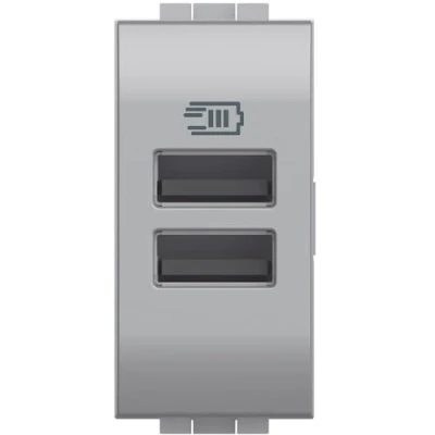 Abbildung von Bticino NT4191AA USB Ladegerät mit zwei Typ A Eingängen, zum Installieren in Livinglight Platine, Aufladen eines elektronischen Geräts bis zu 15 W oder Geräte gleichzeitig, 1 Sitzer, Tech