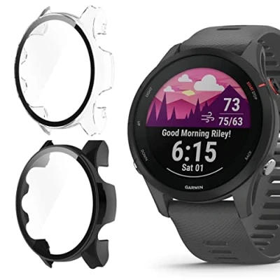 Abbildung von Onetuo Schutzhülle für Garmin Forerunner 255 Smartwatch, Hard PC hülle mit Glas Displayschutz kompatibel /255S Smartwatch (255S 41mm case, Schwarz+Clear)