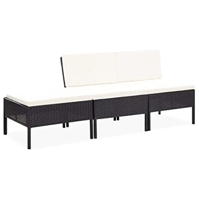 Abbildung von vidaXL Gartenmöbel 3 TLG. mit Auflagen Lounge Sofa Sitzgruppe Garten Garnitur Gartensofa Gartenset Mittelsofa Fußhocker Poly Rattan Schwarz