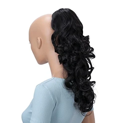 Abbildung von CAISHA 40cm Haarzopf Lily Haarteil mit Butterflyklammer Pferdeschwanz Haarverlängerung Voluminös Gewellt Schwarzbraun H211