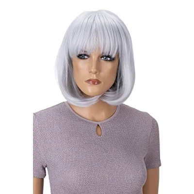 Abbildung von CAISHA Perücke Bob Kurzhaar Cosplay Theater Show Hitzebeständig Synthetik Glatt Hellgrau SH032j