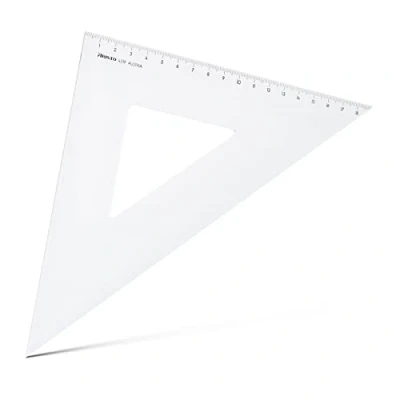 Abbildung von Aristo AR4519 Dreieck 45 (Kathete 190mm, Hypotenuse 269mm, abriebfeste Tiefprägung der Teilung, Plexiglas) transparent