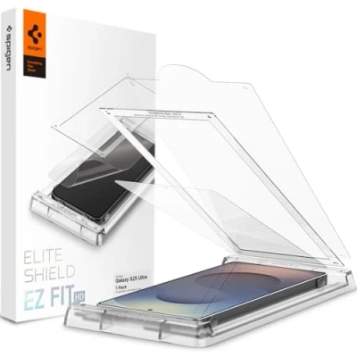 Abbildung von Spigen Elite Shield HD Displayschutzfolie für Samsung Galaxy S25 Ultra (2025), hüllenfreundlich, flexible Folie mit automatischer Ausrichtung, Installationsset, 1 Stück