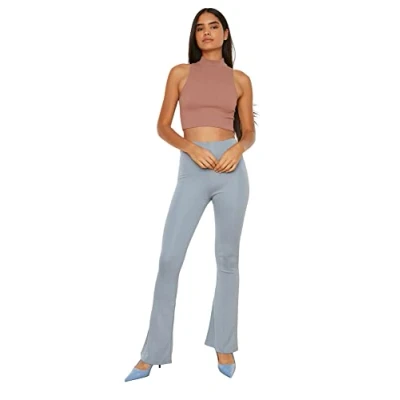 Abbildung von Trendyol Damen Hacivert Flaschung Gestrickte N Pants Palazzo, Gray, L Große Größen