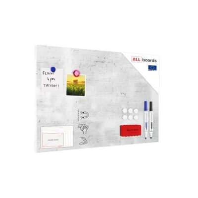 Abbildung von ALLboards Metallische Magnettafel WEISSER ZIEGEL 60x40cm MetalBoards Memoboard für jede Art von Magneten Magnetpinnwand + 2 Marker, 6 Magnete und Schwamm