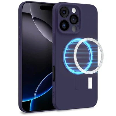Abbildung von MyGadget Hülle für Apple iPhone 16 Pro [ kompatibel mit MagSafe ] Zweilagige Handyhülle Kameraschutz Cover Innenfutter &amp; Silikon außen Lila