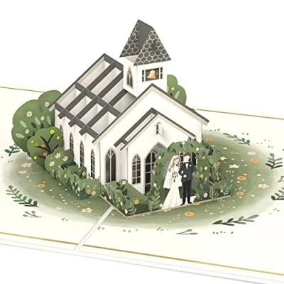 Abbildung von papercrush® Pop Up Karte Hochzeitskapelle 3D Hochzeitskarte edel mit Brautpaar &amp; Kirche, Glückwunschkarte zur Hochzeit, Geschenkkarte für Hochzeitsgeschenk, Geldgeschenk Hochzeitsreise