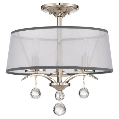 Abbildung von Quoizel QZ Whitney SF Deckenleuchte Metall silber, Organza weiss, Kristall 3xE14 H:40,9cm Ø:40,7cm dimmbar höhenverstellbar