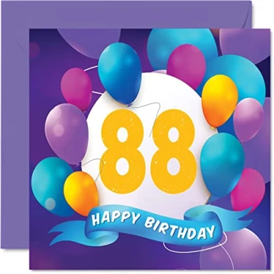 Abbildung von Stuff4 Geburtstagskarte zum 88. Geburtstag für Männer und Frauen Luftballon Party Happy Birthday Cards 88 Jahre alte Mann, Frau, Großvater, Opa, Oma, Mama, Papa, 145 mm x