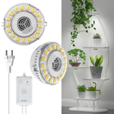 Abbildung von SANSI LED Pflanzenlampe Vollspektrum, 10W (150 Watt Äquivalent) Hängende Pflanzenlichter für Zimmerpflanzen, 2 Kopf Grow Lampe mit 4/8/12H Time Schalter, 4 Helligkeits Dimmbar Pflanzenregal
