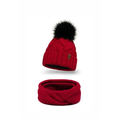 Abbildung von Vivisence 7014 Beanie AND LOOP Scarf SET Schlauchschal, Damen, Größe: One Size, Red