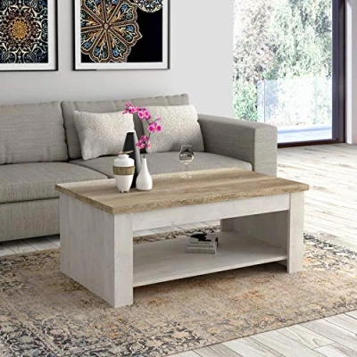 Abbildung von FORTE Duro Couchtisch, Holzwerkstoff, Pnie Weiß /Antikeiche, 110 x 44,4 (max 66,3) 65 94,1) cm