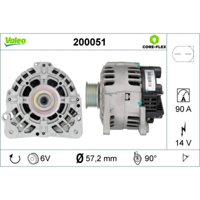 Abbildung von VALEO 200051 Lichtmaschine 14V 90A SKODA: Fabia I Schrägheck, 1 Combi, 2 VOLKSWAGEN: Polo IV SEAT: Ibiza 3 Schrägheck