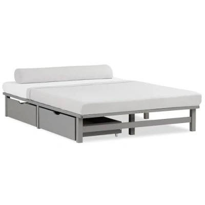 Abbildung von Homestyle4u 2290, Holzbett Palettenbett 140x200 cm 2 Schubladen Bettgestell mit Lattenrost Grau Kiefer Massivholz