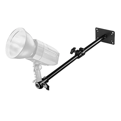 Abbildung von Walimex pro Fotostudio Wandstativ 34 54 cm, Auslegerarm Halterung mit 1/4&quot; 3/8&quot; Gewinde, Doppelseitiger 5/8 Spigot, belastbar bis 6kg, robustes Deckenstativ ideal für Videoleuchten, Softboxen, Kameras