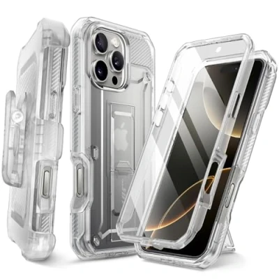Abbildung von SupCase für iPhone 16 Pro Max Hülle 6.9 Outdoor Handyhülle 360 Grad Case Bumper Schutzhülle Cover [Unicorn Beetle Pro] mit Displayschutz, Ständer und Gürtelclip (Durchsichtig)