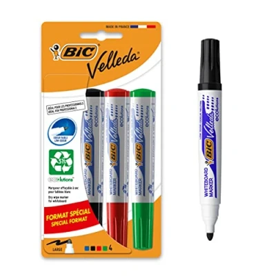 Abbildung von BiC Velleda Bullet Tip Whiteboard Marker 4 Stück farblich sortiert, 1 (4er Pack)