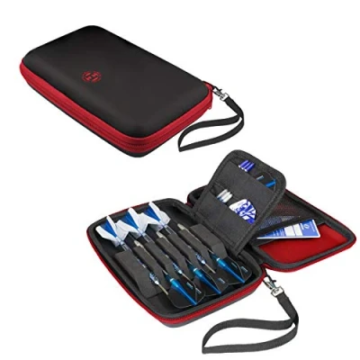 Abbildung von Harrows Darttasche Blaze Pro 6 Dart Case Dartshalter I Darts fasst für Dartpfeile komplett montiert und Dartzubehör (Lackrot)