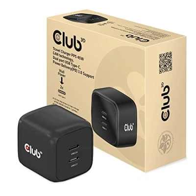 Abbildung von Club 3D CAC 1909EU Reiseladegerät PPS 45W GAN Technologie, Dualer Anschluss USB Typ C, Power Delivery(PD) 3.0 Unterstützung